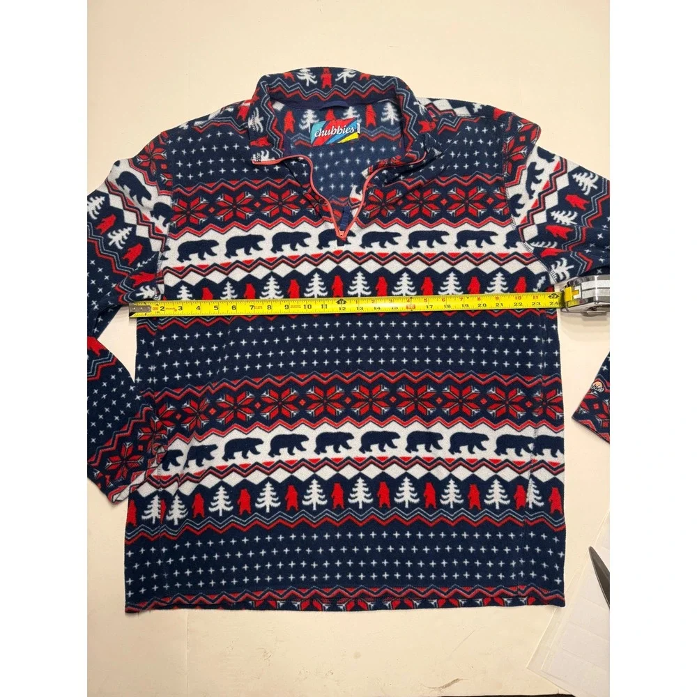 Chubbies Mens XXL Fleece Quarter Zip Pullover Bear Fair Isle Navy Red White
